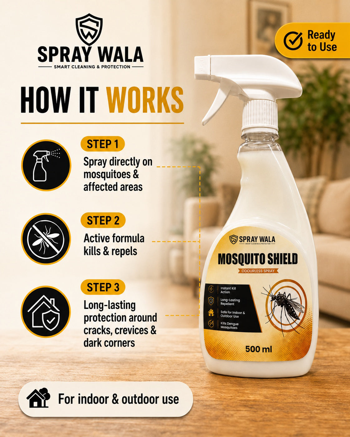 Mosquito Shield Spray 500ml – Long-Lasting Protection Formula | SPRAYWALA