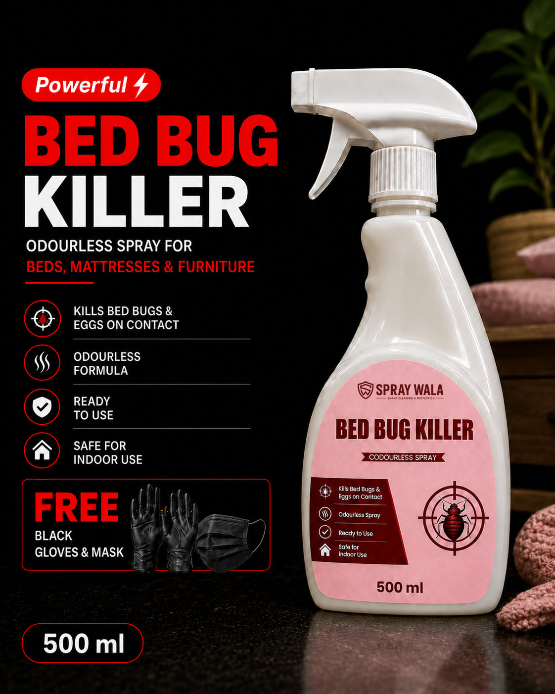 Bed Bug Killer Spray 500ml – Odorless, Fast-Acting Formula | SPRAYWALA