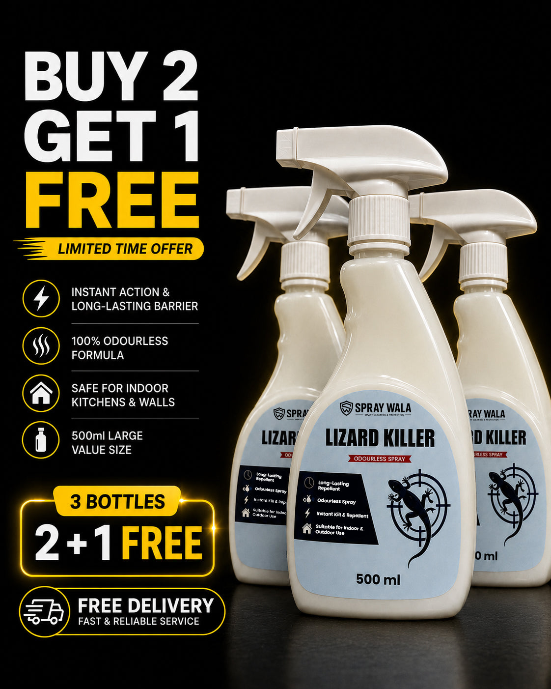 Lizard Killer Spray 500ml – Odorless, Fast-Acting Formula | SPRAYWALA