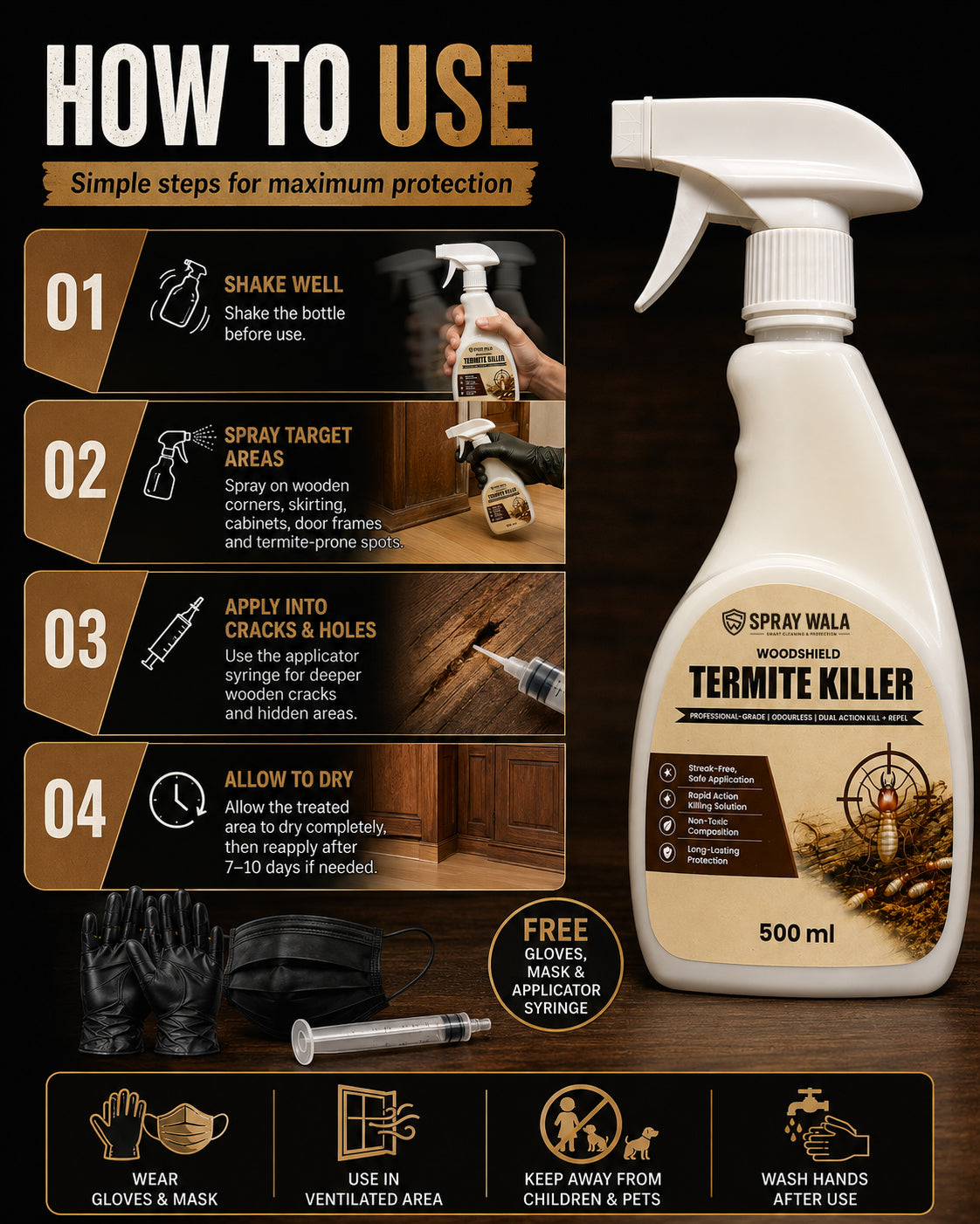 Woodshield Termite Killer Spray 500ml – Powerful Protection Formula | SPRAYWALA