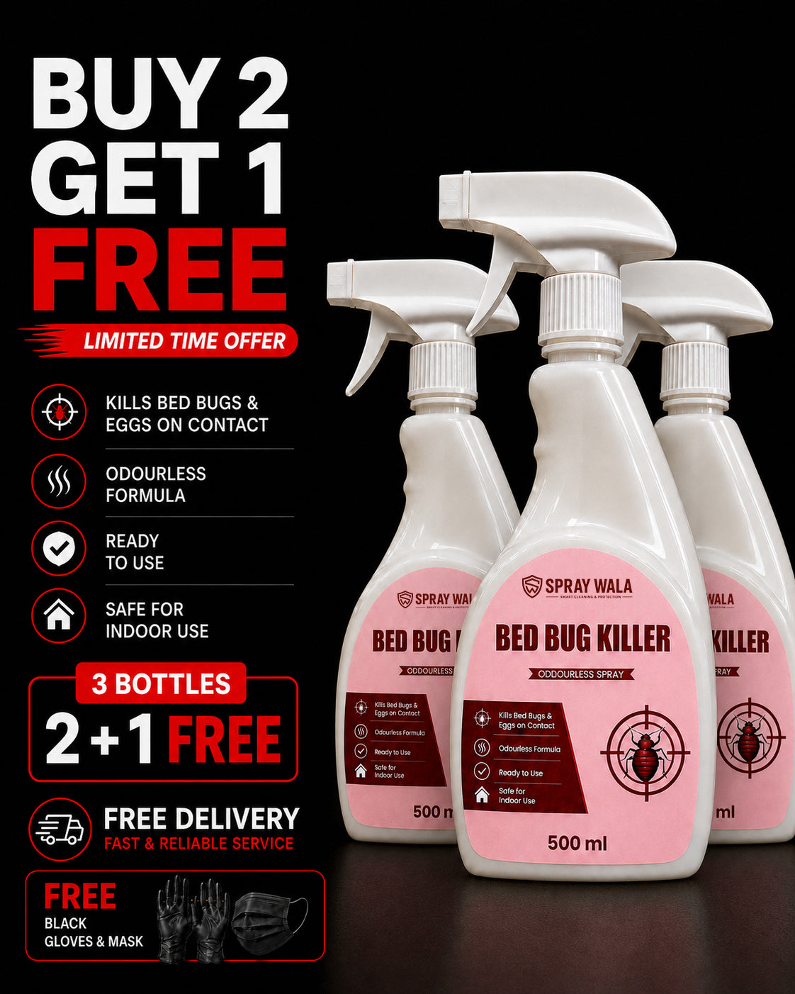 Bed Bug Killer Spray 500ml – Odorless, Fast-Acting Formula | SPRAYWALA