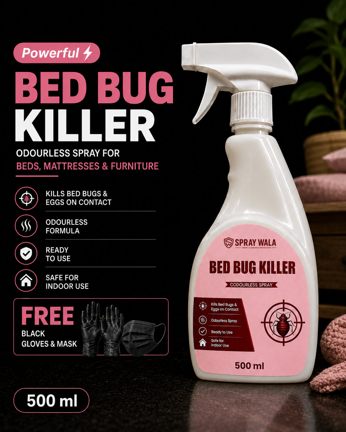 Bed Bug Killer Spray 500ml – Odorless, Fast-Acting Formula | SPRAYWALA