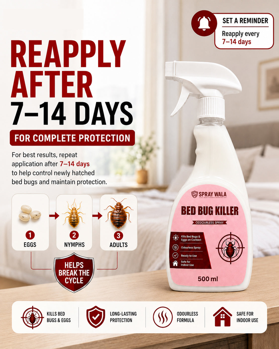 Bed Bug Killer Spray 500ml – Odorless, Fast-Acting Formula | SPRAYWALA