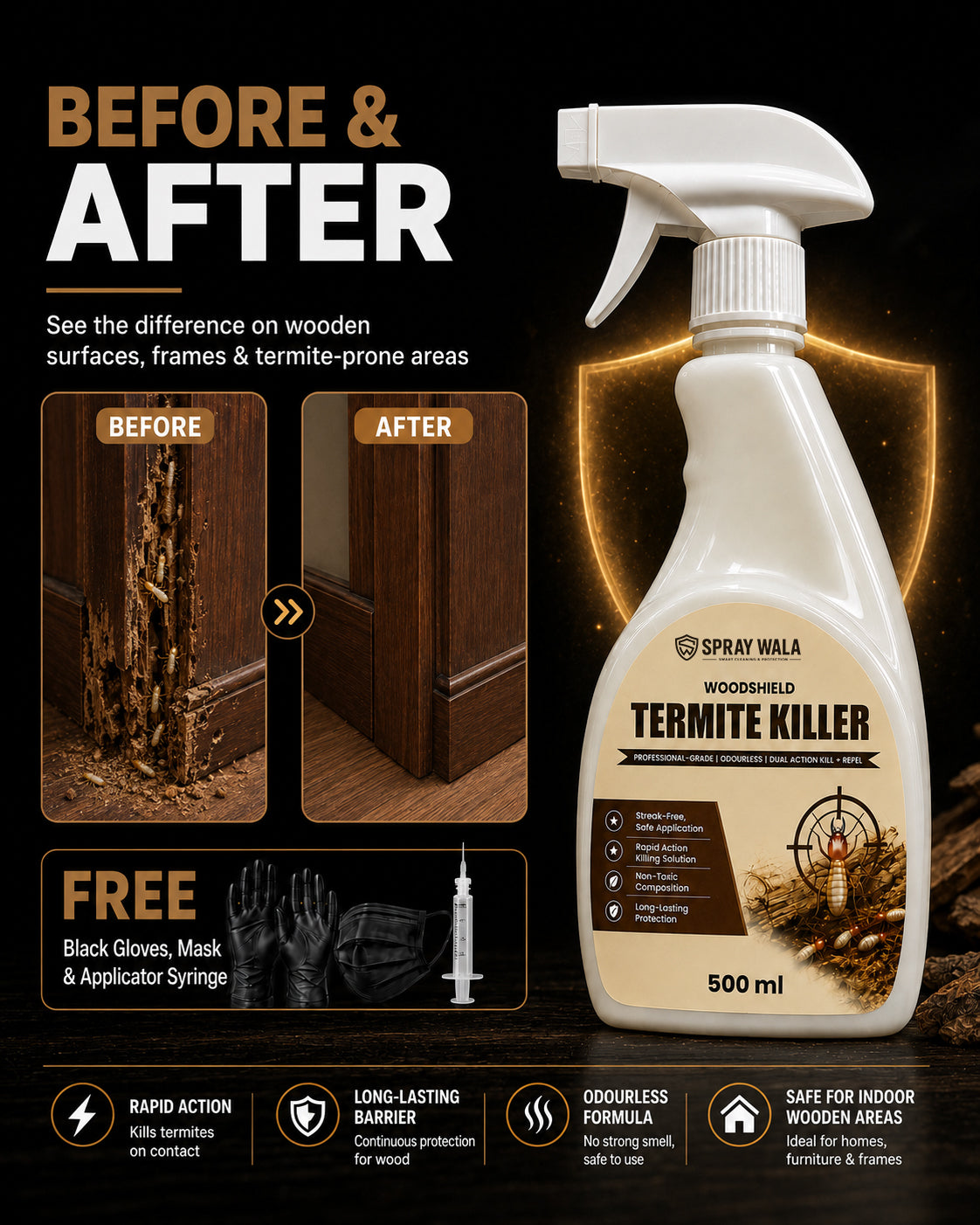 Woodshield Termite Killer Spray 500ml – Powerful Protection Formula | SPRAYWALA