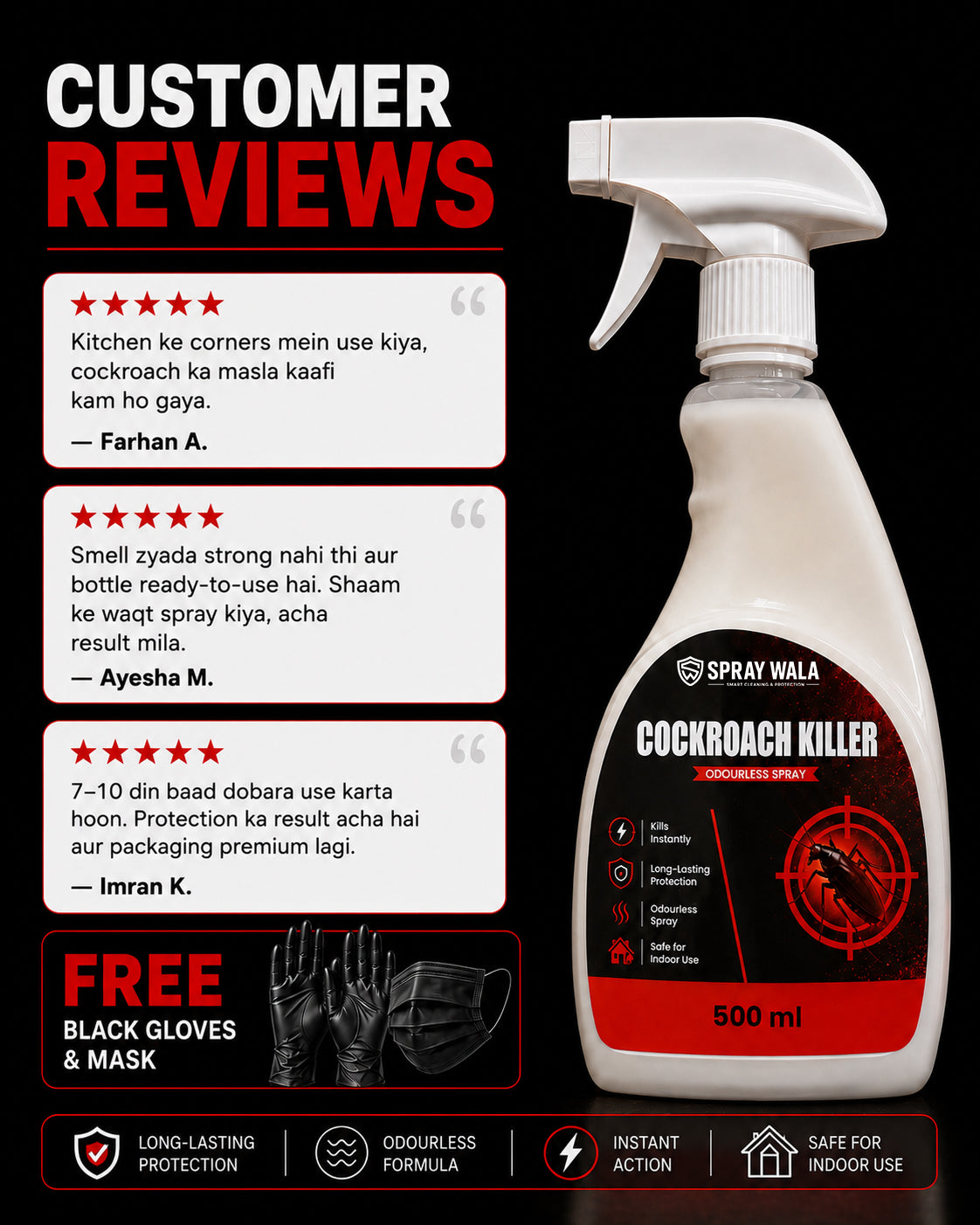Cockroach Killer Spray 500ml – Fast-Acting Formula | SPRAYWALA