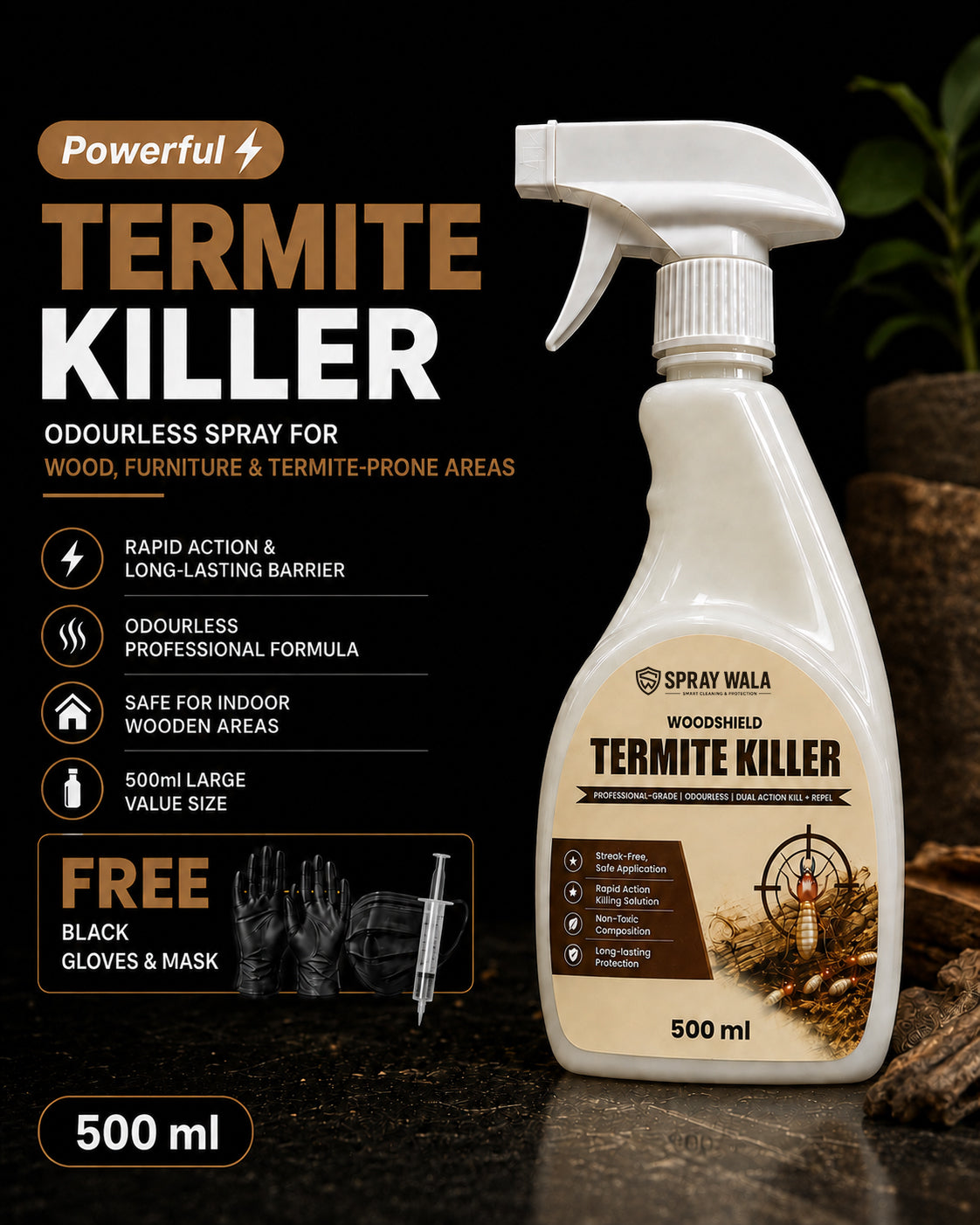 Woodshield Termite Killer Spray 500ml – Powerful Protection Formula | SPRAYWALA