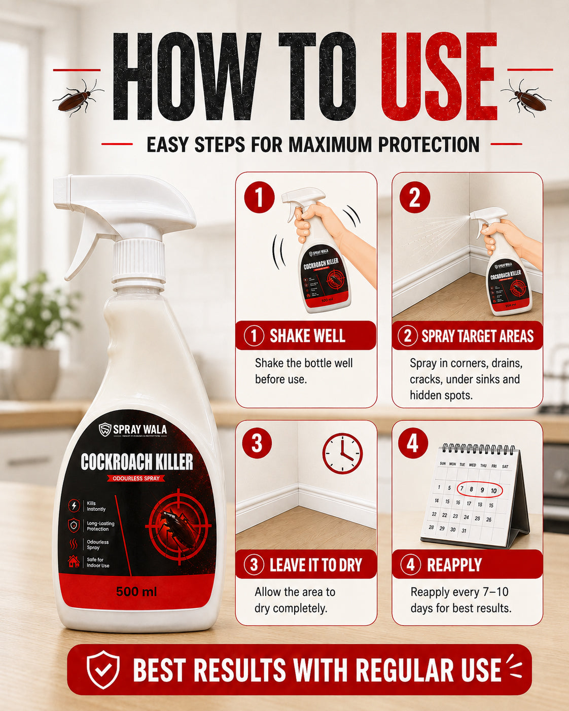 Cockroach Killer Spray 500ml – Fast-Acting Formula | SPRAYWALA