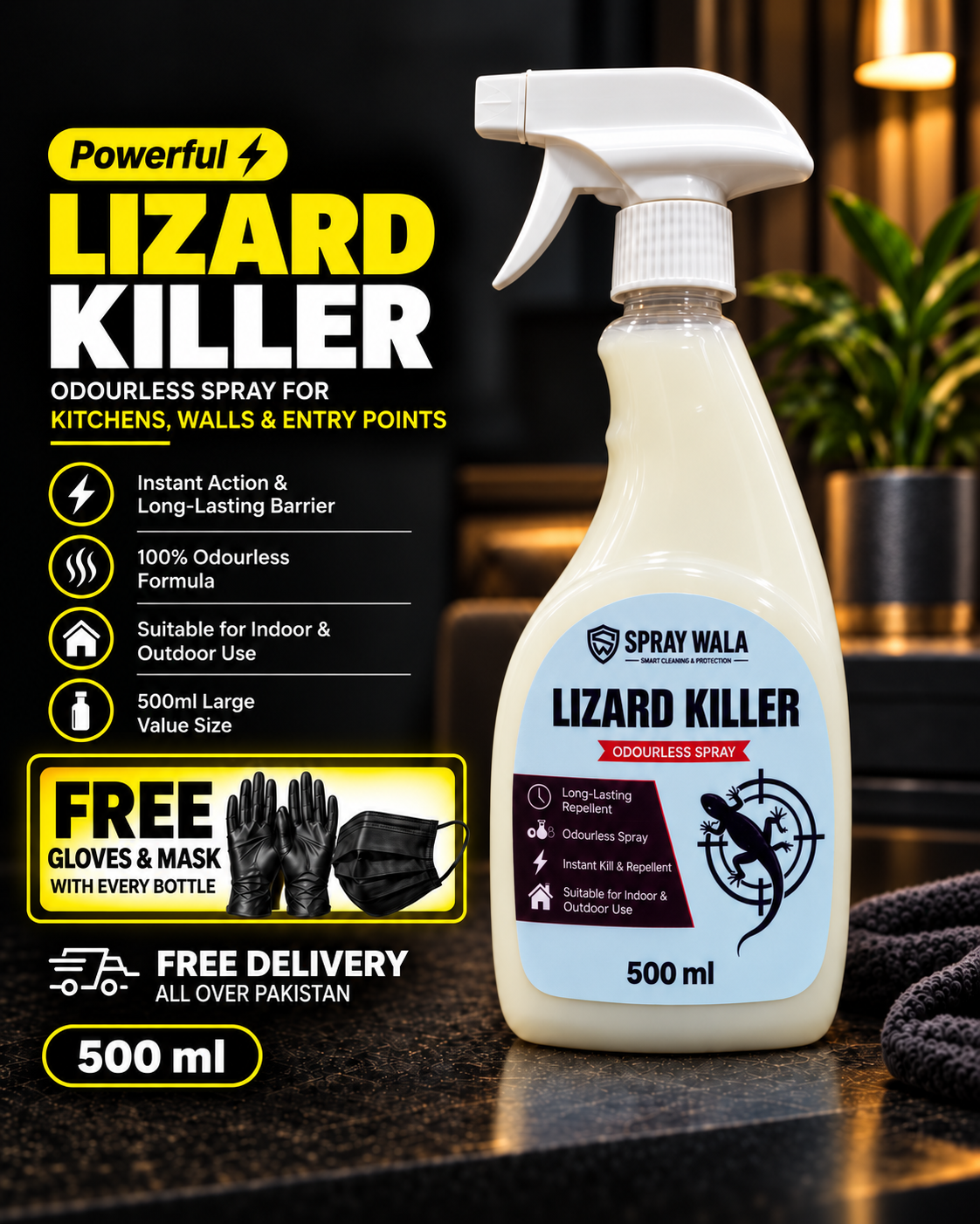 Lizard Killer Spray 500ml – Odorless, Fast-Acting Formula | SPRAYWALA