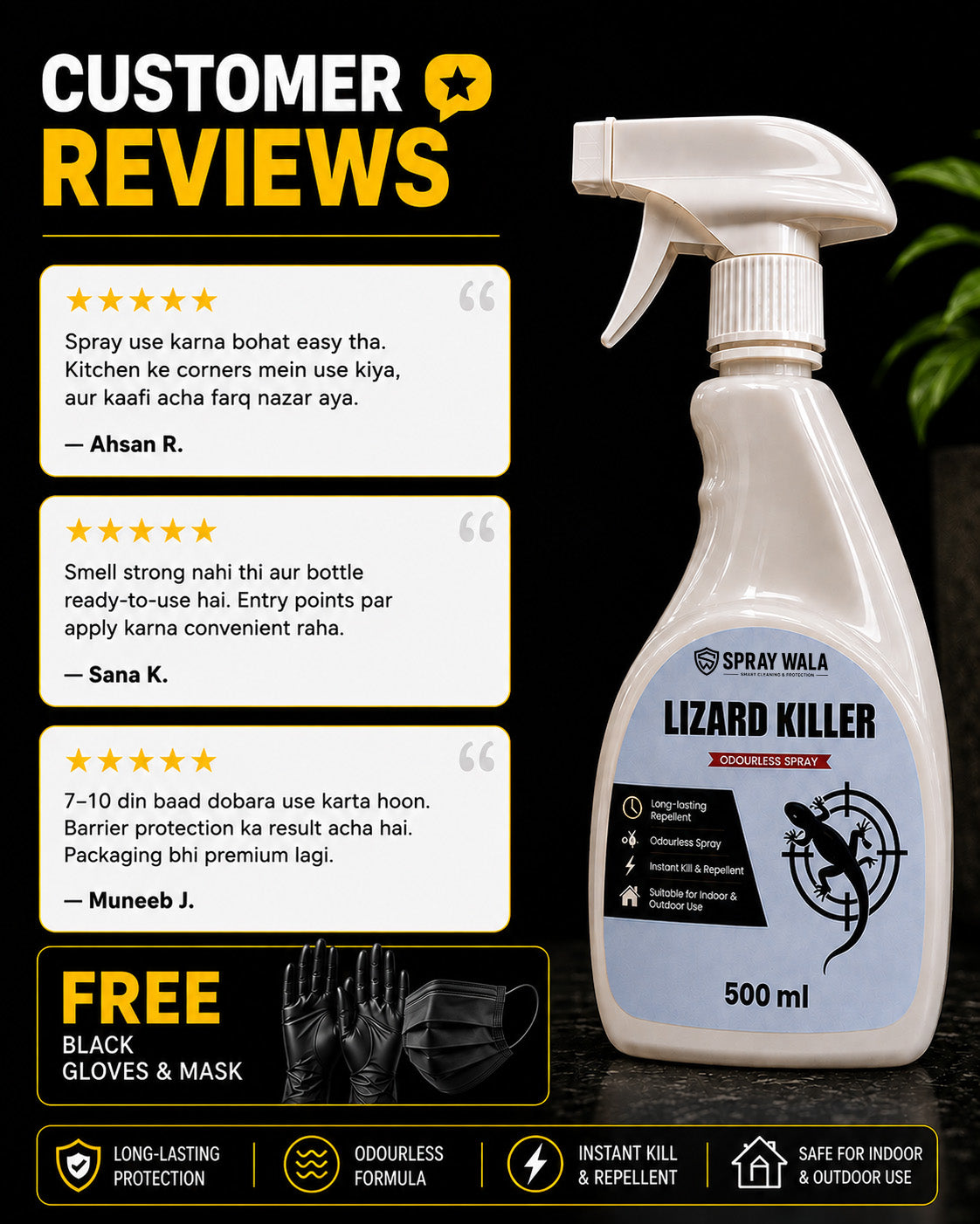 Lizard Killer Spray 500ml – Odorless, Fast-Acting Formula | SPRAYWALA