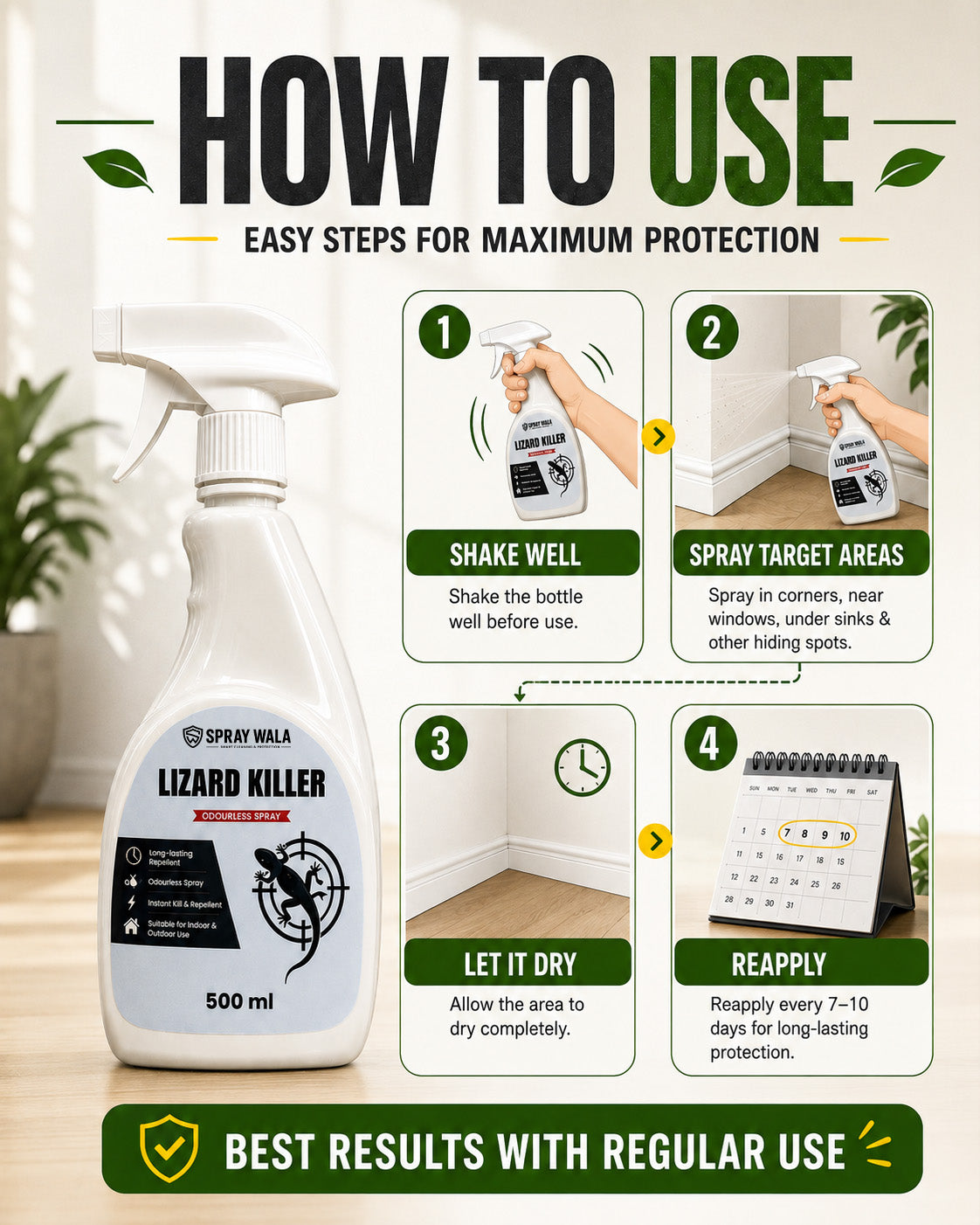 Lizard Killer Spray 500ml – Odorless, Fast-Acting Formula | SPRAYWALA