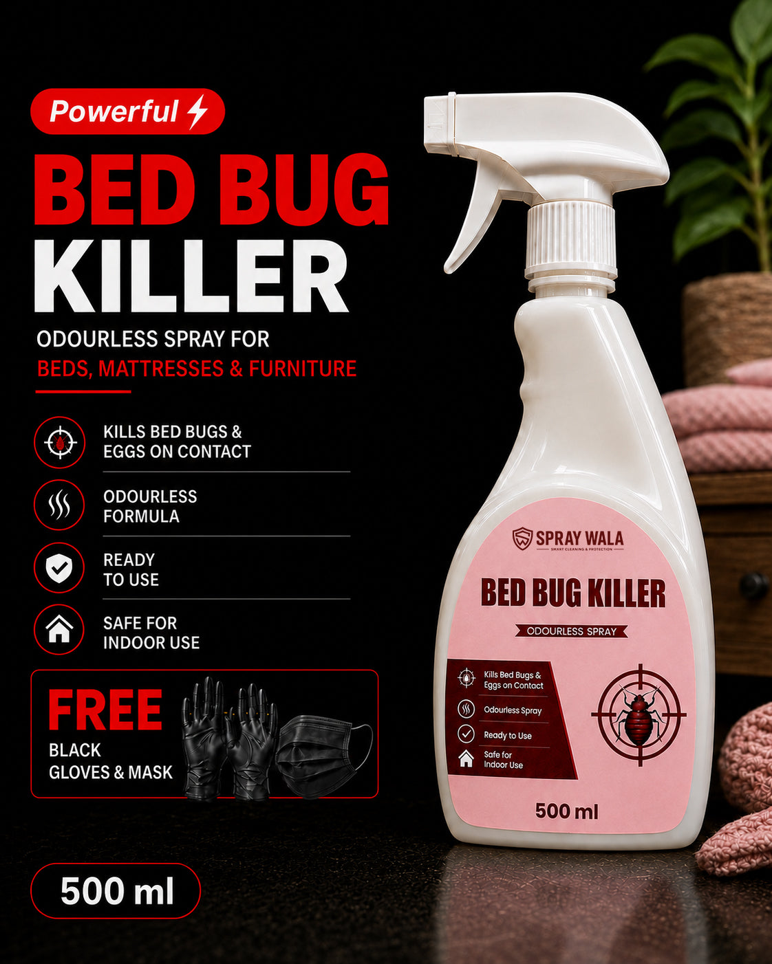 Bed Bug Killer Spray 500ml – Odorless, Fast-Acting Formula | SPRAYWALA