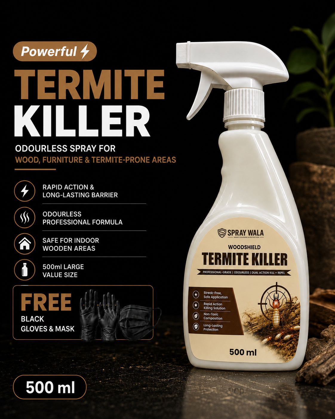 Woodshield Termite Killer Spray 500ml – Powerful Protection Formula | SPRAYWALA