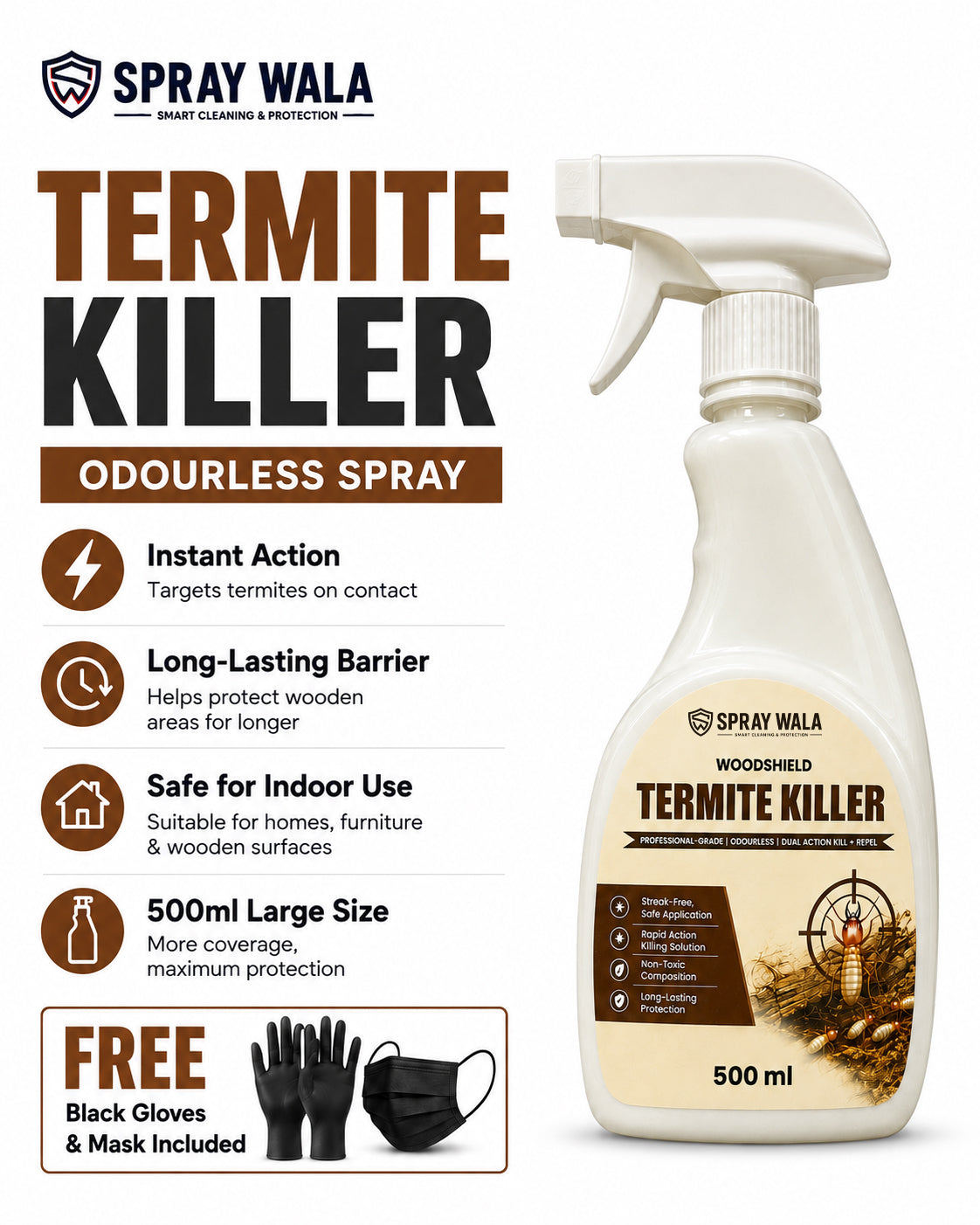 Woodshield Termite Killer Spray 500ml – Powerful Protection Formula | SPRAYWALA